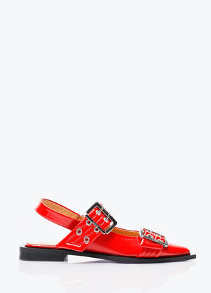 LN-CC® - GANNI: Feminine Buckle Ballerina Flats - Red GANNI Feminine Buckle Ballerina Flats Red gan0257046