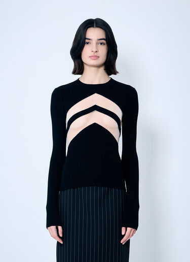 LN-CC® - Jean Paul Gaultier: Rib Sweater With Transparent Panels - Black Jean Paul Gaultier Rib Sweater With Transparent Panels Black jpg0259013