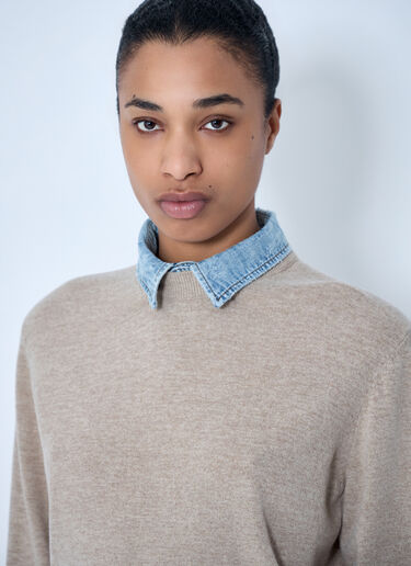 LN-CC® - Acne Studios: Layered Knit Sweater with Denim Shirt Detail - Beige Acne Studios Layered Knit Sweater with Denim Shirt Detail Beige acn0264027