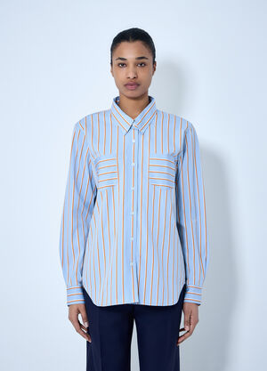 LN-CC® - Dries Van Noten: Striped Cotton Poplin Shirt - Light Blue Dries Van Noten Striped Cotton Poplin Shirt Light Blue dvn0264023