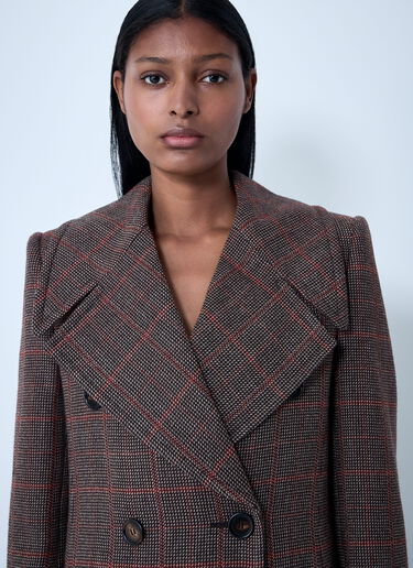 Chloé Double-Breasted Check Wool Coat Brown chl0261013