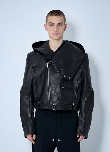 LN-CC® - Rick Owens: Hooded Leather Jacket - Black Rick Owens Hooded Leather Jacket Black ric0160009