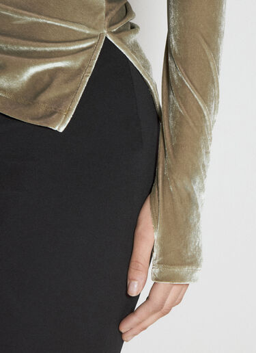 LN-CC® - Helmut Lang: Velvet Asymmetrical Top - Green Helmut Lang Velvet Asymmetrical Top Green hlm0254006