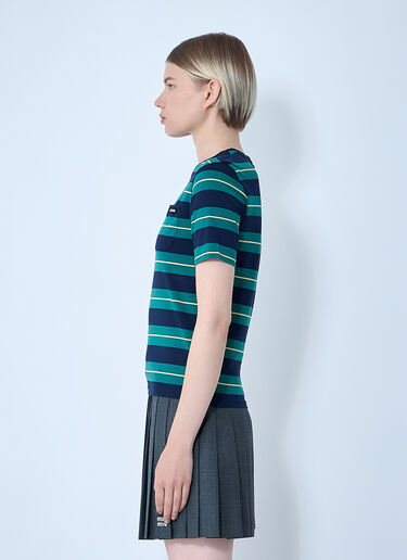Miu Miu Striped Logo Motif T-Shirt Pink miu0261007