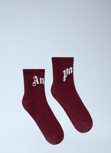 LN-CC® - Palm Angels: Curved Logo Socks - Bordeaux Palm Angels Curved Logo Socks Bordeaux pma0162034