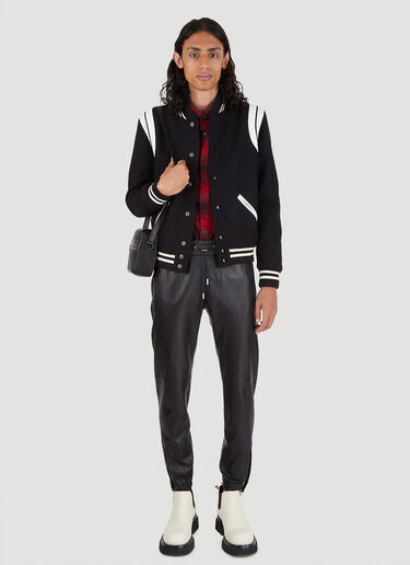 LN-CC® - Saint Laurent: Teddy Varsity Bomber Jacket - Black Saint Laurent Teddy Varsity Bomber Jacket Black sla0145024