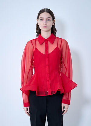 GANNI Textured Organza Peplum Shirt Red gan0263020