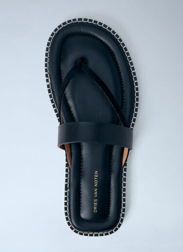 LN-CC® - Dries Van Noten: Leather Thong Sandals - Black Dries Van Noten Leather Thong Sandals Black dvn0163032