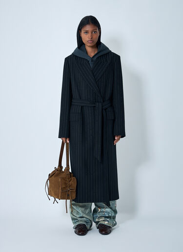 Acne Studios 束带细条纹大衣  黑色 acn0262014