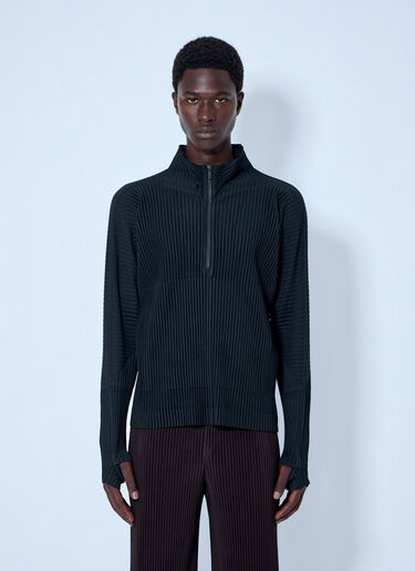 LN-CC® - Homme Plissé Issey Miyake: Pleated Half Zip Through Top - Black Homme Plissé Issey Miyake Pleated Half Zip Through Top Black hmp0164012