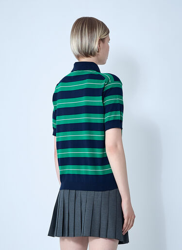 Miu Miu Striped Logo Motif Polo Shirt Blue miu0261003