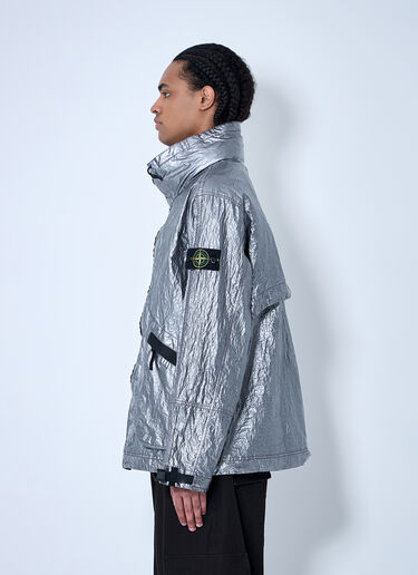 LN-CC® - Stone Island: Metallic Jacket With Compass Patch - Silver Stone Island Metallic Jacket With Compass Patch Silver sto0160025
