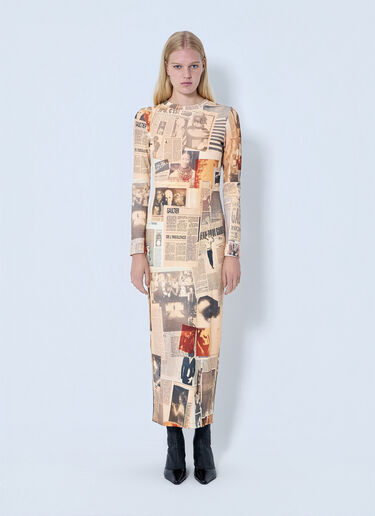 LN-CC® - Jean Paul Gaultier: Journal Printed Long Dress - Beige Jean Paul Gaultier Journal Printed Long Dress Beige jpg0264003