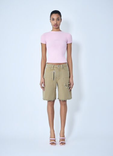 LN-CC® - Alexander Wang: Frayed Hem Denim Shorts - Beige Alexander Wang Frayed Hem Denim Shorts Beige awg0264012