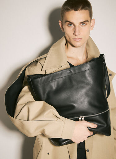 LN-CC® - Saint Laurent: Leather Hobo Tote Bag - Black Saint Laurent Leather Hobo Tote Bag Black sla0158035