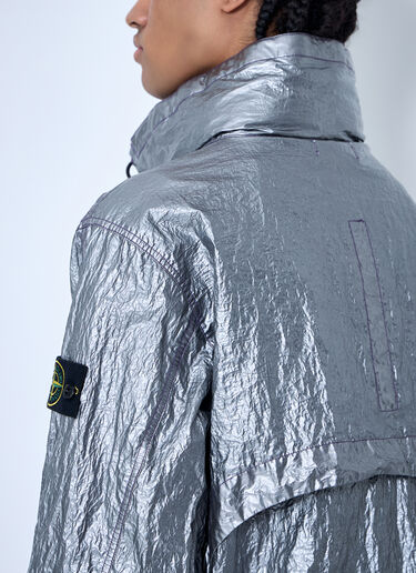 LN-CC® - Stone Island: Metallic Jacket With Compass Patch - Silver Stone Island Metallic Jacket With Compass Patch Silver sto0160025