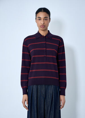 LN-CC® - Dries Van Noten: Striped Knit Polo Sweater - Purple Dries Van Noten Striped Knit Polo Sweater Purple dvn0263013
