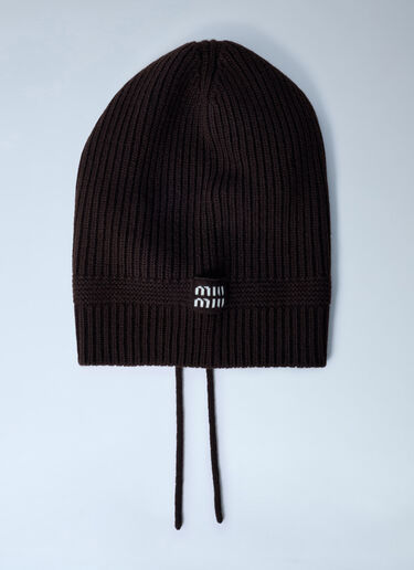 LN-CC® - Miu Miu: Logo Motif Beanie Hat - Brown Miu Miu Logo Motif Beanie Hat Brown miu0262010