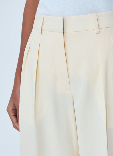 LN-CC® - Moncler: Cotton Gabardine Wide-Leg Tailored Pants - Cream Moncler Cotton Gabardine Wide-Leg Tailored Pants Cream mon0263027