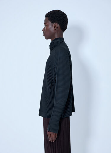 LN-CC® - Homme Plissé Issey Miyake: Pleated Half Zip Through Top - Black Homme Plissé Issey Miyake Pleated Half Zip Through Top Black hmp0164012
