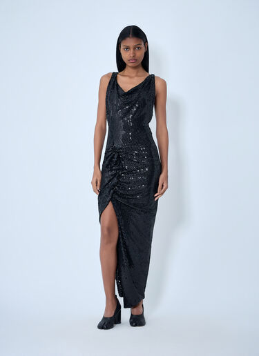 LN-CC® - Vivienne Westwood: Sequined Cowl Neck Gown - Black Vivienne Westwood Sequined Cowl Neck Gown Black vvw0263010
