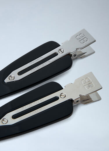 LN-CC® - Balenciaga: Set Of Two Logo Engraved Hair Clips - Black Balenciaga Set Of Two Logo Engraved Hair Clips Black bal0261048