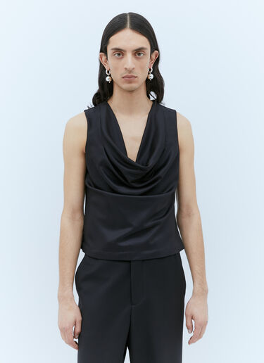 LN-CC® - Aaron Esh: Draped Wool Top - Black Aaron Esh Draped Wool Top Black ash0154005