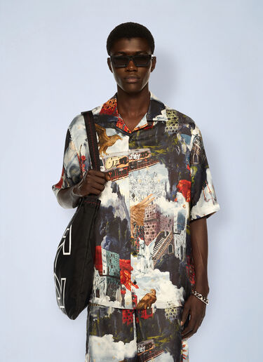 Off-White World Paint Viscose Bowling Shirt Blue ofw0162072