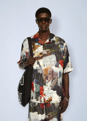 LN-CC® - Off-White: World Paint Viscose Bowling Shirt - Blue Off-White World Paint Viscose Bowling Shirt Blue ofw0162072