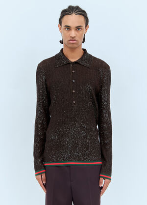 LN-CC® - Gucci: Sequin Polo Top - Brown Gucci Sequin Polo Top Brown guc0158005