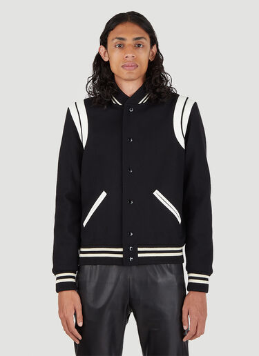 LN-CC® - Saint Laurent: Teddy Varsity Bomber Jacket - Black Saint Laurent Teddy Varsity Bomber Jacket Black sla0145024