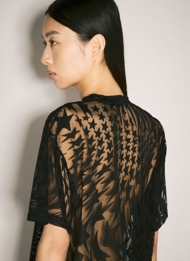LN-CC® - Mugler: Sheer Flocked Star T-Shirt - Black Mugler Sheer Flocked Star T-Shirt Black mug0255024