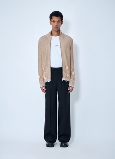 LN-CC® - MM6 Maison Margiela: Distressed Ribbed High-Neck Sweater - Brown MM6 Maison Margiela Distressed Ribbed High-Neck Sweater Brown mmm0163011