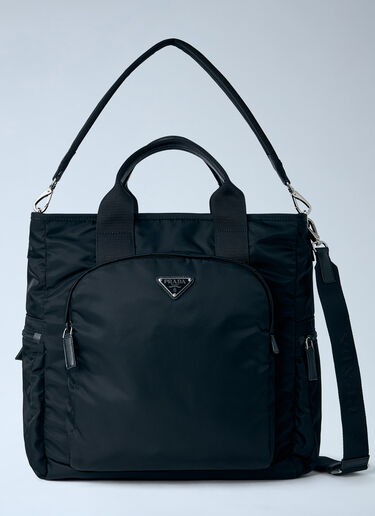 Prada Re-Nylon Logo-Plaque Tote Bag Black pra0164043