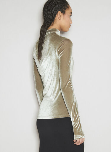 LN-CC® - Helmut Lang: Velvet Asymmetrical Top - Green Helmut Lang Velvet Asymmetrical Top Green hlm0254006