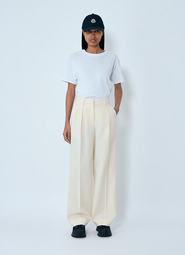 LN-CC® - Moncler: Cotton Gabardine Wide-Leg Tailored Pants - Cream Moncler Cotton Gabardine Wide-Leg Tailored Pants Cream mon0263027