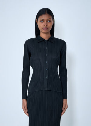 Pleats Please Issey Miyake Pleated Button-Down Shirt Black plp0263008