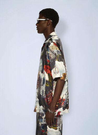 Off-White World Paint Viscose Bowling Shirt Blue ofw0162072