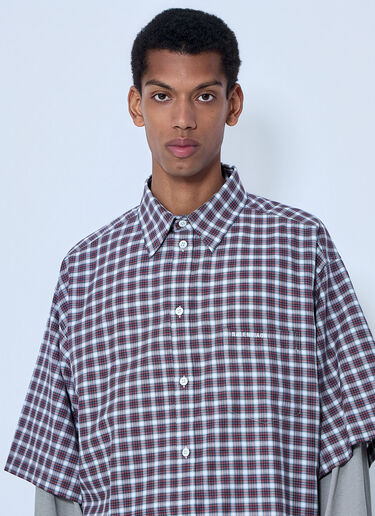 LN-CC® - Balenciaga: Layered Check Shirt - Red Balenciaga Layered Check Shirt Red bal0164004