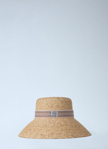 Miu Miu 带有Logo饰带的编织草帽 米色 miu0264025