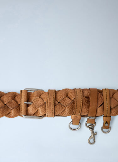 LN-CC® - Miu Miu: Braided Leather Belt with Hook Attachments - Brown Miu Miu Braided Leather Belt with Hook Attachments Brown miu0264110