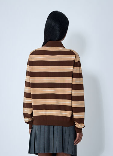 LN-CC® - Miu Miu: Cotton Striped Polo Shirt - Brown Miu Miu Cotton Striped Polo Shirt Brown miu0261002