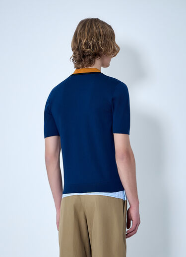 LN-CC® - Dries Van Noten: V-neck Contrast Collar Knit Polo Shirt - Blue Dries Van Noten V-neck Contrast Collar Knit Polo Shirt Blue dvn0163025