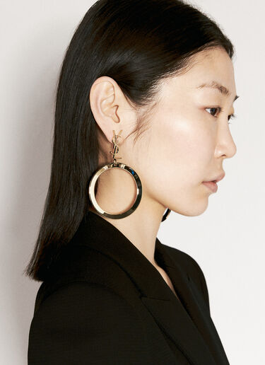 LN-CC® - Saint Laurent: Cassandre Pendant Hoop Earrings - Gold Saint Laurent Cassandre Pendant Hoop Earrings Gold sla0255079