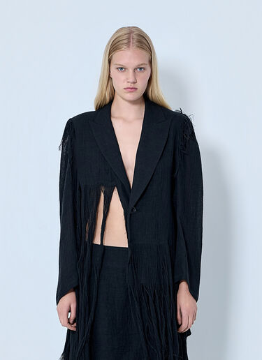 LN-CC® - Yohji Yamamoto: Frayed Hem Blazer - Black Yohji Yamamoto Frayed Hem Blazer Black yoy0264004