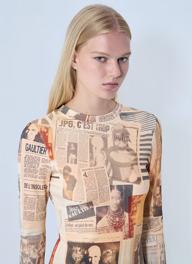 LN-CC® - Jean Paul Gaultier: Journal Printed Long Dress - Beige Jean Paul Gaultier Journal Printed Long Dress Beige jpg0264003