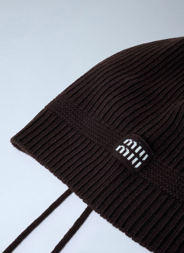 LN-CC® - Miu Miu: Logo Motif Beanie Hat - Brown Miu Miu Logo Motif Beanie Hat Brown miu0262010