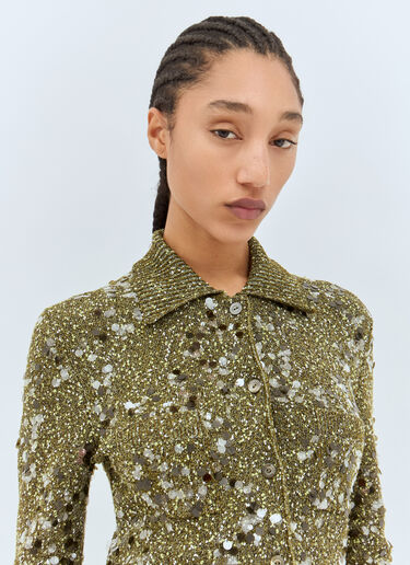 LN-CC® - Gucci: Tweed Blend Polo Cardigan - Green Gucci Tweed Blend Polo Cardigan Green guc0258004