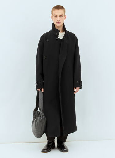 LN-CC® - Lemaire: Wrap Wool Coat - Black Lemaire Wrap Wool Coat Black lem0362020