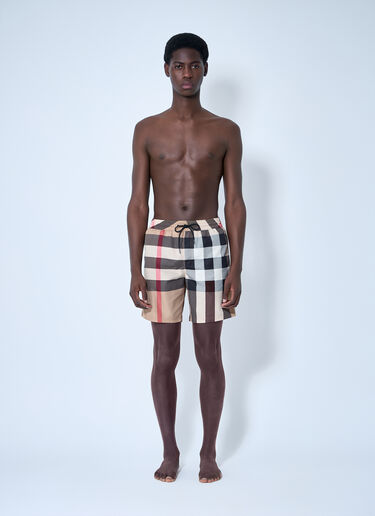 LN-CC® - Burberry: Check Swim Shorts - Beige Burberry Check Swim Shorts Beige bur0159047